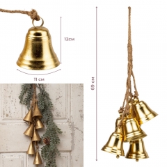 Підвіска з 6 металевих дзвіночків, золота, 69 см (6033-022)