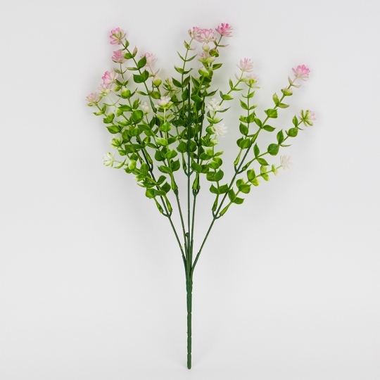 Штучна зелена гілка з рожевими суцвіттями, 35 см (9273-012)