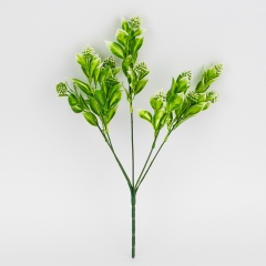 Штучна зелена гілка з білими суцвіттями, 32 см (9273-013)