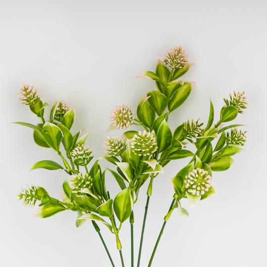 Штучна зелена гілка з рожевими суцвіттями, 32 см (9273-014)