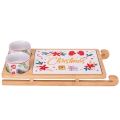 УЦІНКА Набір піал з дощечкою на бамбуковій підставці "Сани"(Відклеєна досточка) (00BR-6020-005)
