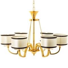 Люстра классическая золотая с тканевыми абажурами бежевого цвета (6 ламп) (OU093/6) (OU093/6)