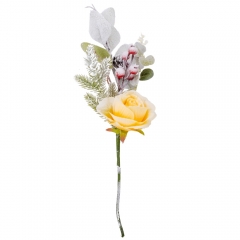 Декоративна гілка "Засніжена троянда", жовта, 44 см (9171-003)