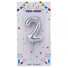 Свічка для торта "2", срібна, 10 см (9074-028)