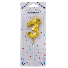 Свічка для торта "3", золота, 13 см (9074-039)