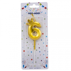 Свічка для торта "6", золота, 13 см (9074-042)