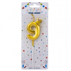 Свічка для торта "9", золота, 13 см (9074-045)