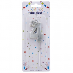 Свічка для торта "4", срібна, 13 см (9074-050)