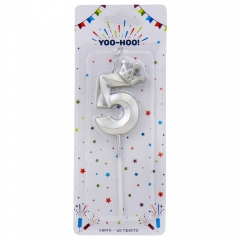 Свічка для торта "5", срібна, 13 см (9074-051)