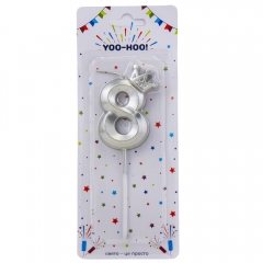 Свічка для торта "8", срібна, 13 см (9074-054)