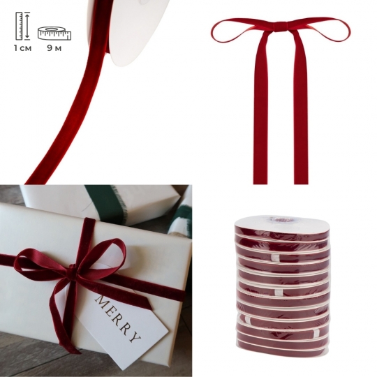 Стрічка оксамитова, темно-червона, 1 см (9276-007)