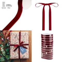 Стрічка оксамитова, темно-червона, 1,5 см (9276-010)