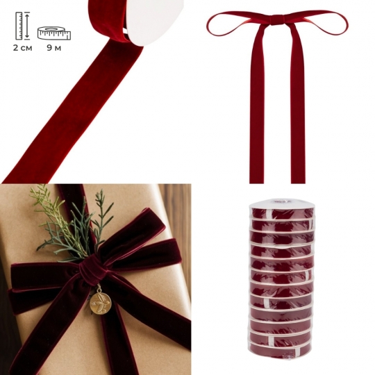 Стрічка оксамитова, темно-червона, 2 см (9276-013)