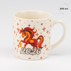 Кружка з ложечкою "Символ 2026 року - Вогняний Кінь", 200 мл (9250-002)