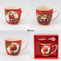 Кружка з ложечкою "Happy Santa", 180 мл * Рандомний вибір дизайну (9250-026)