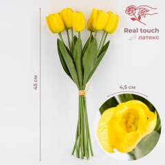 Букет тюльпанів з ефектом живого дотику, 9 бутонів, жовтий, 45 см (2025-020)
