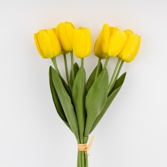 Букет тюльпанів з ефектом живого дотику, 9 бутонів, жовтий, 45 см (2025-020)