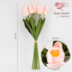 Букет тюльпанів з ефектом живого дотику, 9 бутонів, пудровий, 45 см (2025-021)