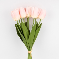 Букет тюльпанів з ефектом живого дотику, 9 бутонів, пудровий, 45 см (2025-021)