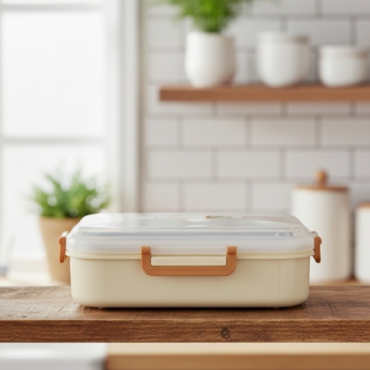 Ланч-бокс однорівневий на 2 відсіки з ложкою, 22 см * Рандомний вибір дизайну (9101-005)