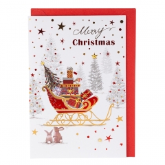 Вітальна листівка з конвертом до Нового Року "Сани" (3000-033)