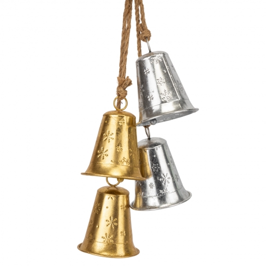 Підвіска з 4 металевих дзвіночків, срібно-золота, 72 см (6034-001)