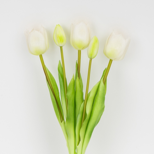Букет латексних тюльпанів, 5 бутонів, біло-зелений, 38 см (2026-007/white)
