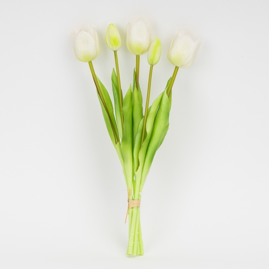 Букет латексних тюльпанів, 5 бутонів, біло-зелений, 38 см (2026-007/white)