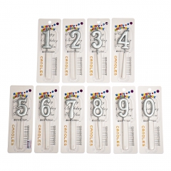 Свічки для торта "Сяйво" від 0 до 9, срібні (8512-007)