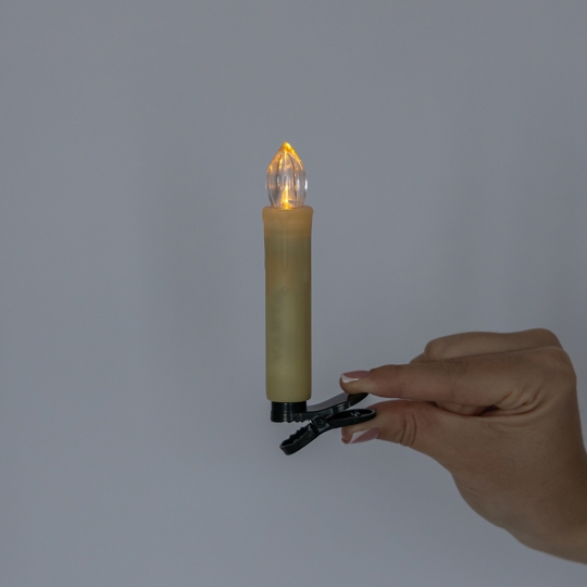 Набір з 10 світлодіодних свічок (LED) з кліпсами на ялинку, айворі, 10 см (9262-012)