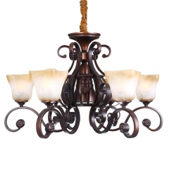 Люстра класична коричнева на 6 плафонів із матового скла (YA007/6+1)