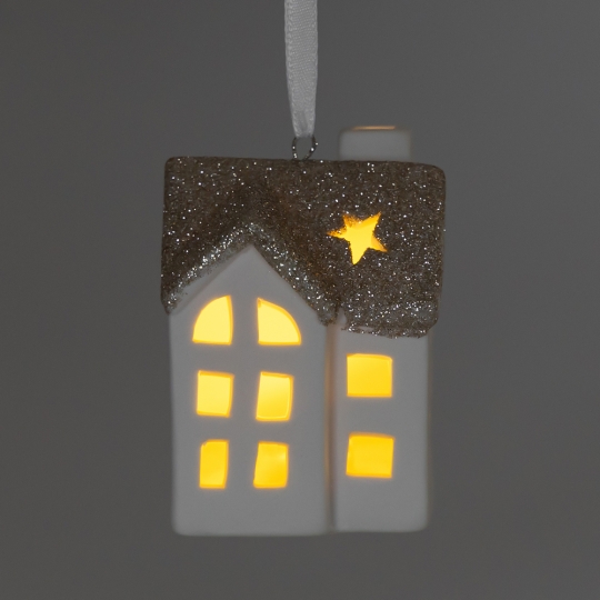 Світлодіодний будиночок (LED) з підвіскою, білий, 7,5 см (6039-009)