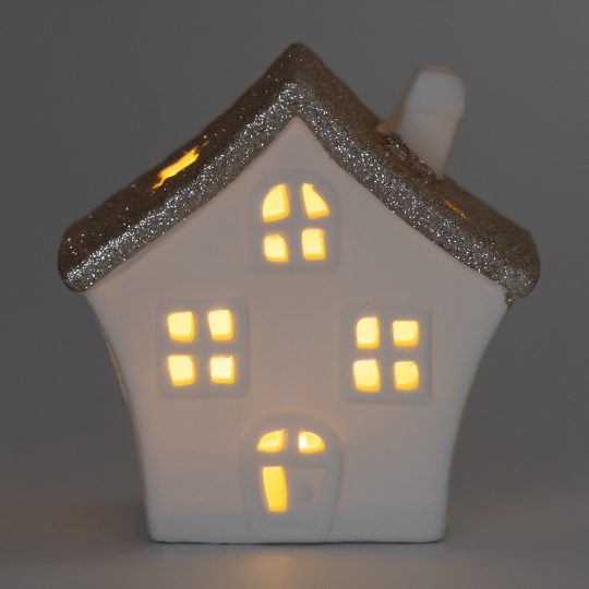 Светодиодный домик (LED), белый, 10,5 см (6039-013)