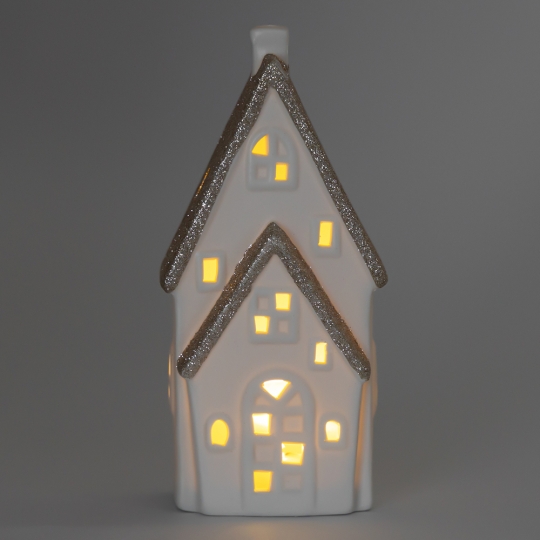 Светодиодный домик (LED), белый, 17 см (6039-014)