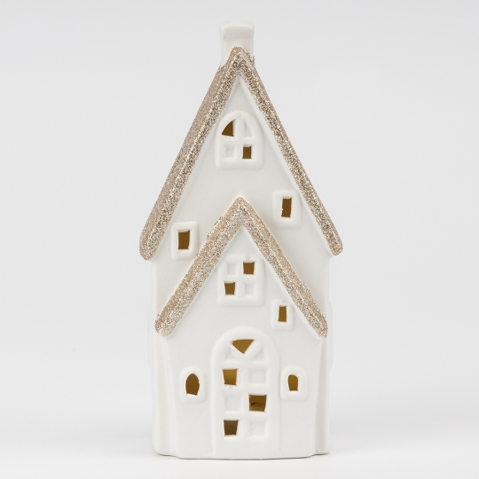 Светодиодный домик (LED), белый, 17 см (6039-014)