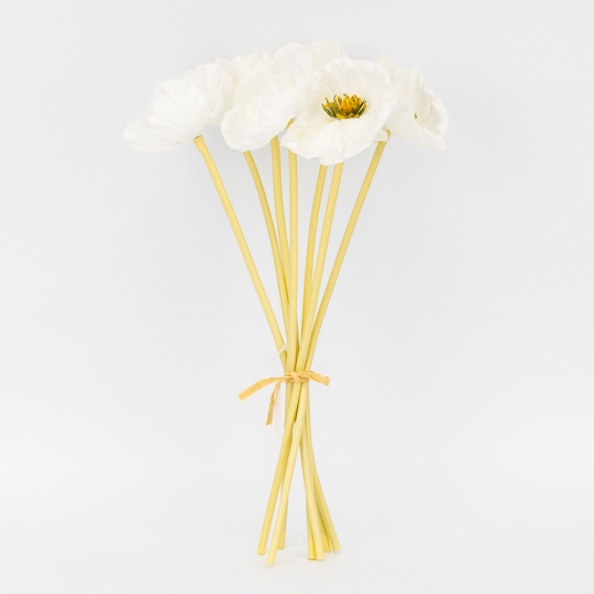 Букет маков, 7 бутонов, белый, 35 см СПАСЕННАЯ ПОЗИЦИЯ (9259-081)