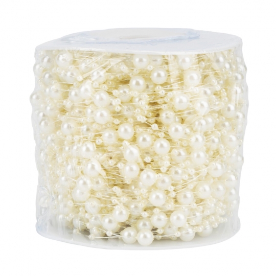 Гирлянда из бусин на леске, кремовая, 15 м (9275-006)