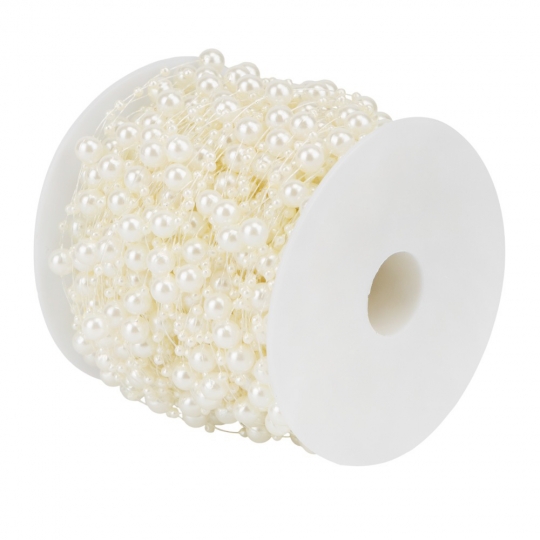Гирлянда из бусин на леске, кремовая, 15 м (9275-006)