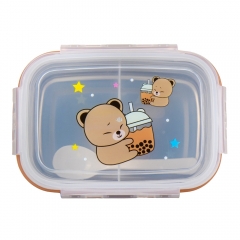 Ланч-бокс дворівневий на 2 відсіки з ложкою, 18,5 см * Рандомний вибір дизайну (9101-006)