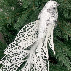 Новорічна іграшка "Співуча пташка", біла (6018-004)