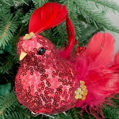 Новорічна іграшка "Райська пташка"  червона (6018-013)
