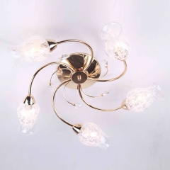 Люстра золотая потолочная с 5 прозрачными плафонами и кристаллами (ML010/5) (ML010/5)