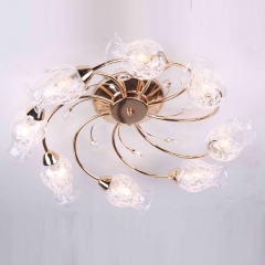 Люстра золотая потолочная с 8 прозрачными плафонами и кристаллами (ML010/8) (ML010/8)