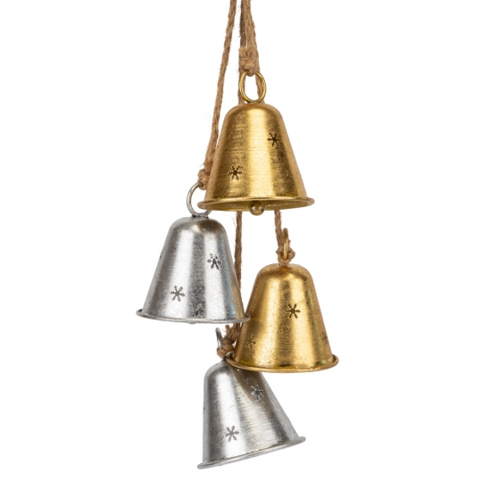 Підвіска з 4 металевих дзвіночків, срібно-золота, 63,5 см (6034-007)