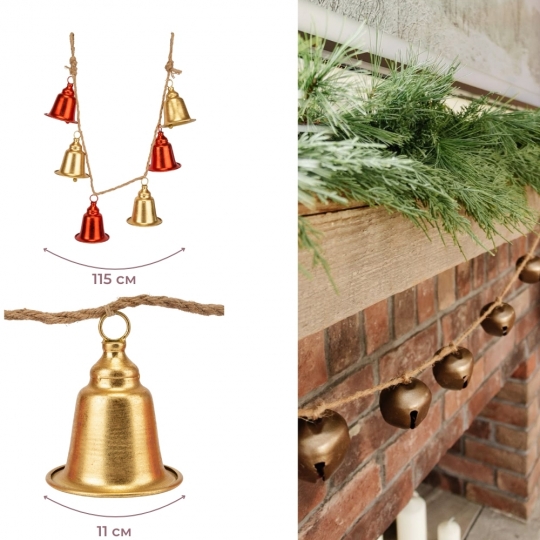 Гірлянда з 6 дзвіночками, червоно-золота, 115 см (6034-010)