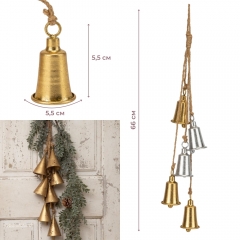 Підвіска з 5 металевих дзвіночків, срібно-золота, 66 см (6034-011)