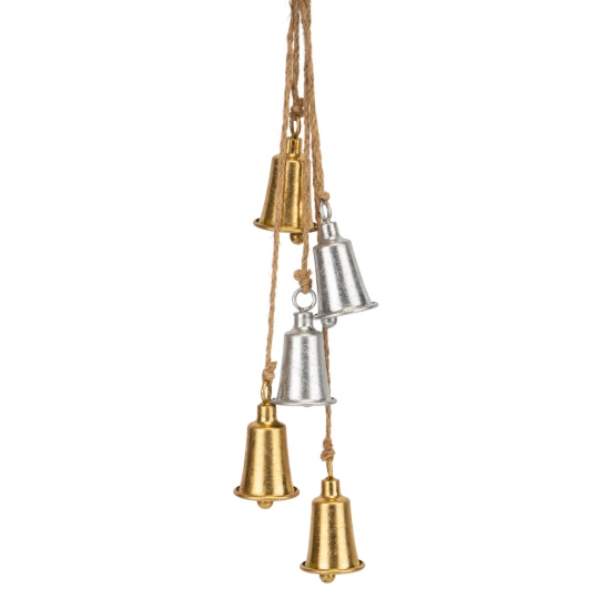 Підвіска з 5 металевих дзвіночків, срібно-золота, 66 см (6034-011)