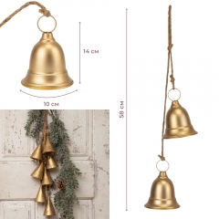 Підвіска з 2 металевих дзвіночків, золота, 58 см (6034-013)