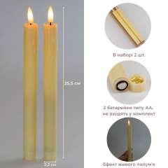 Набір з 2 світлодіодних свічок (LED), айворі, 25,5 см (6032-009)