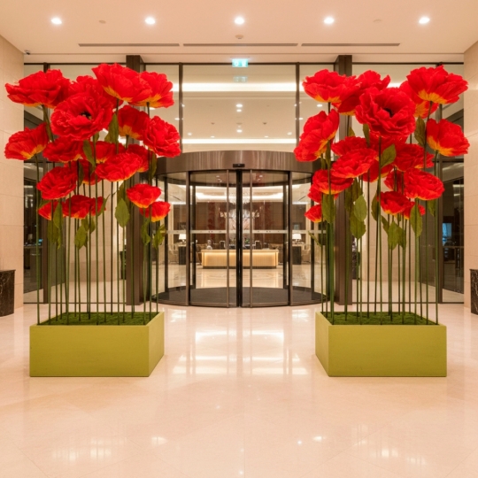 Большие ростовые декоративные цветы на стойке, красные, 155 см (2030-005)